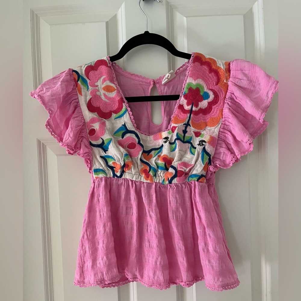 Anthropologie Plenty by Tracy Reese Embroidered Babydoll Blouse, small